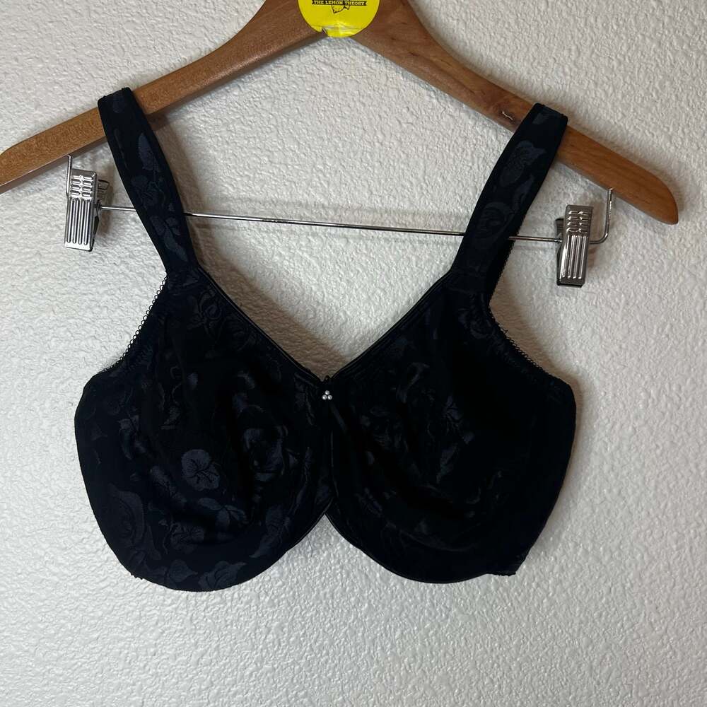 Wacoal 85567 black satin unlined wired floral jacquard bra 34DDD elegant